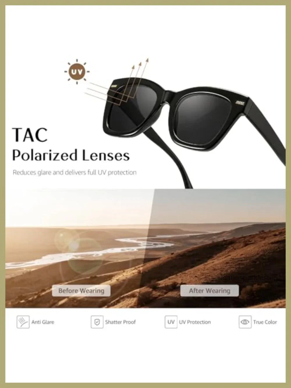 Retro Oversized Square Sunglasses for Women Polarized U400 Protection